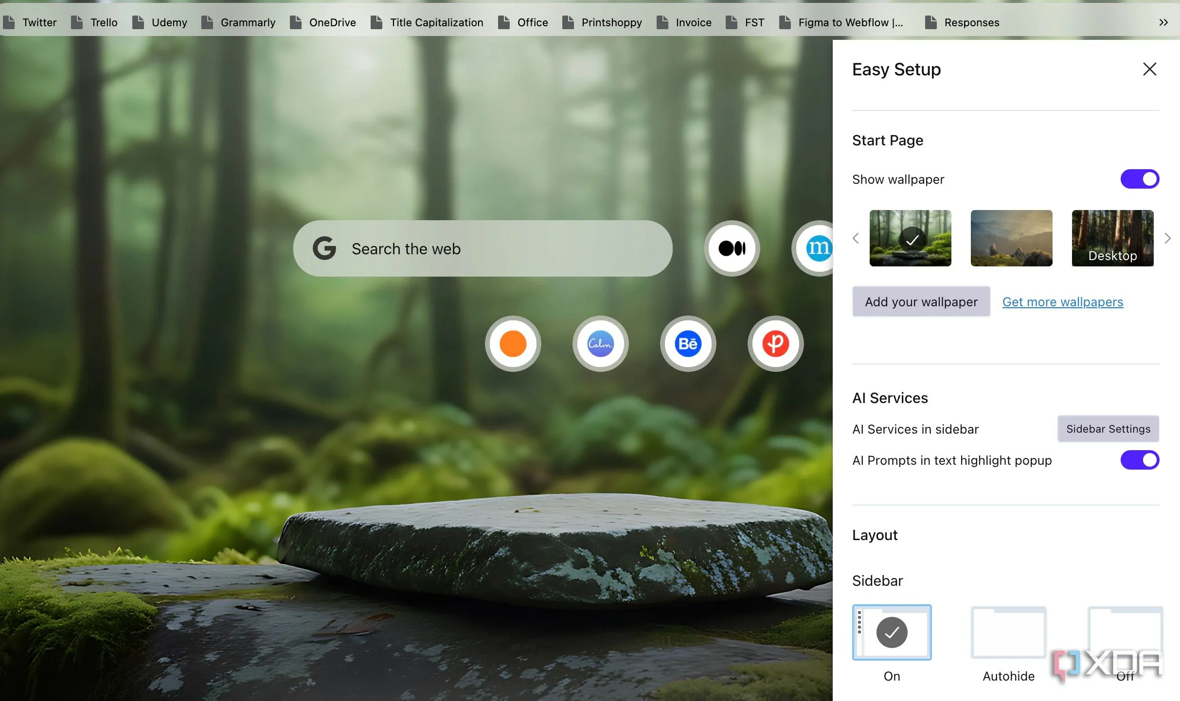 Thanh công cụ bên (sidebar) của Opera Air với các biểu tượng ứng dụng và workspace, hỗ trợ tổ chức công việc nhưng còn hạn chế trong quản lý nhóm tab.