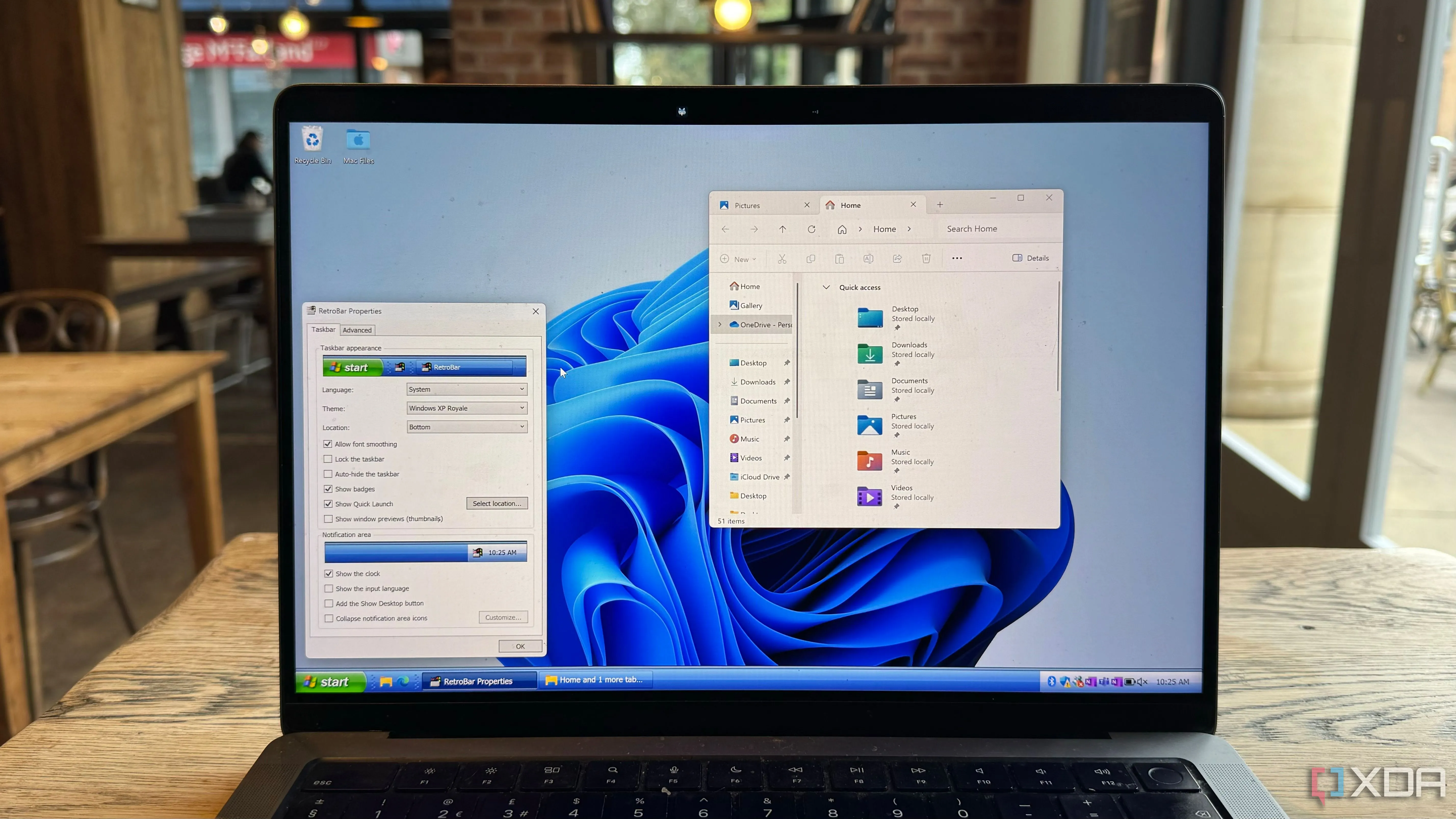 Thanh tác vụ Windows 11 được tùy biến với phong cách cổ điển sử dụng Retrobar