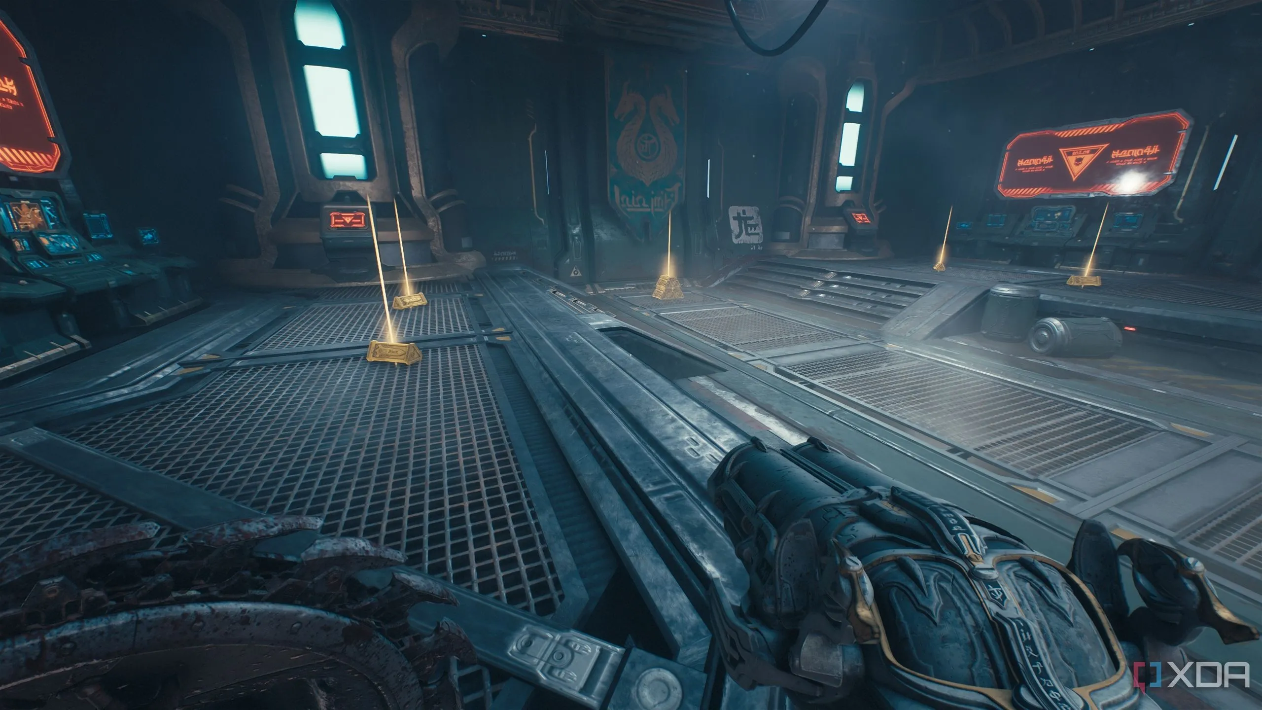 Thanh vàng và chồng vàng nằm rải rác phía sau căn phòng chứa thẻ vàng trong Doom The Dark Ages.