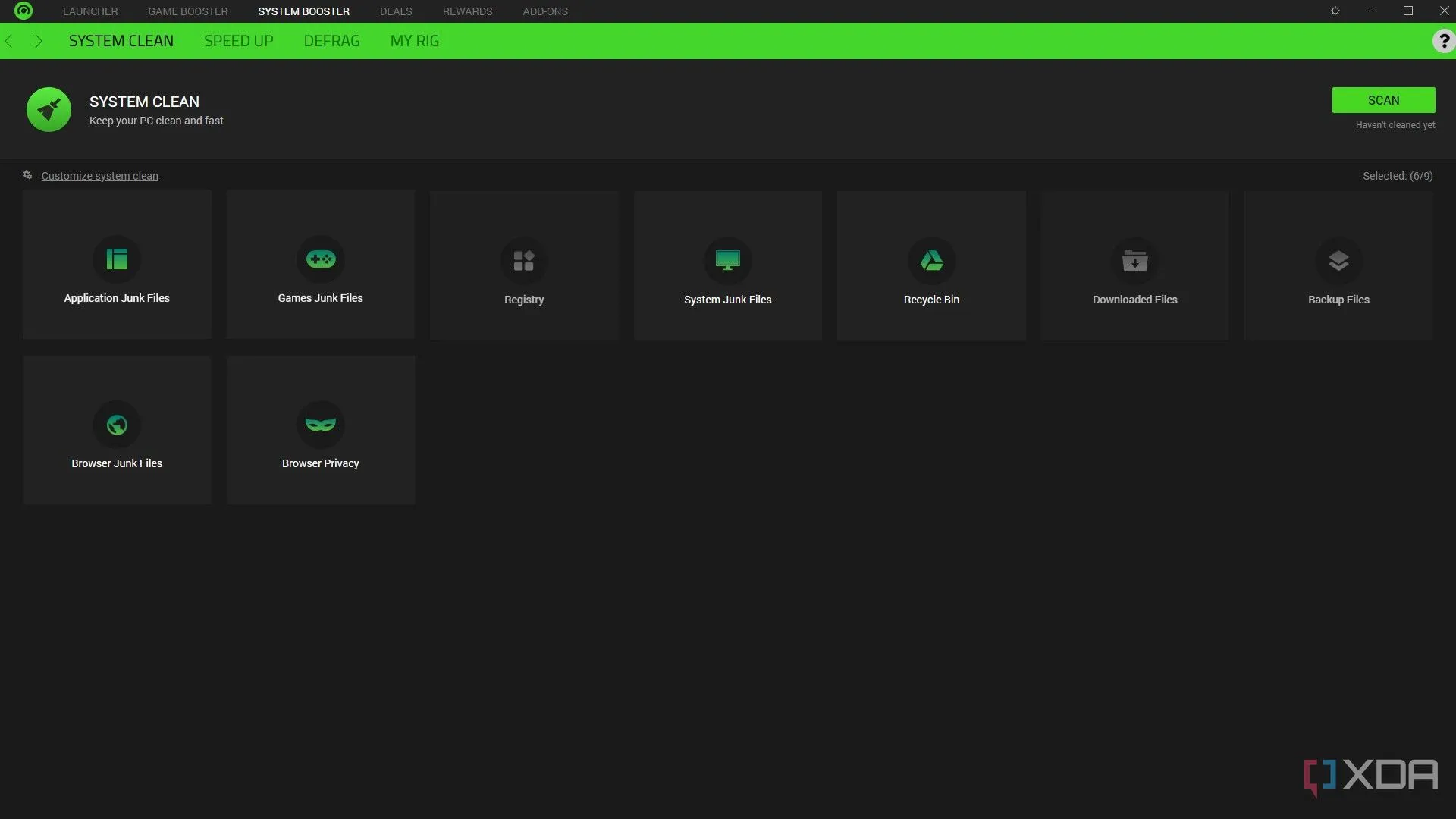 Thẻ System Booster trong Razer Cortex, hiển thị các tùy chọn tăng tốc hệ thống và tối ưu game.