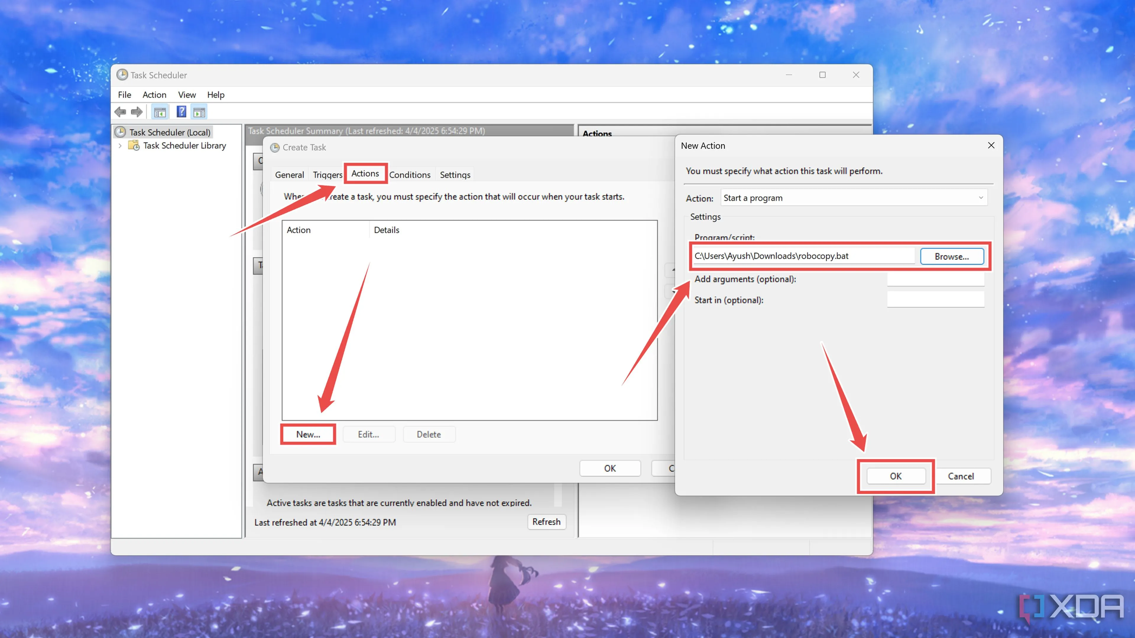 Thêm hành động chạy script Robocopy vào Task Scheduler