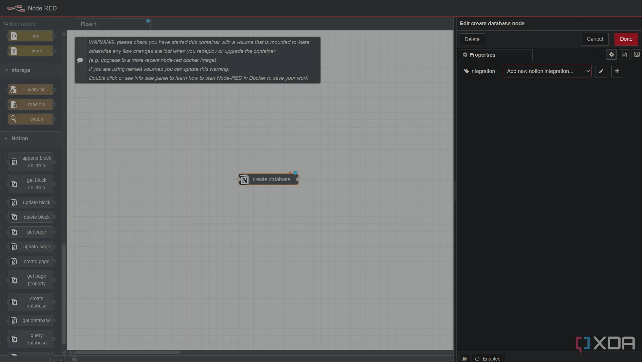 Thêm tích hợp Notion vào Node-RED