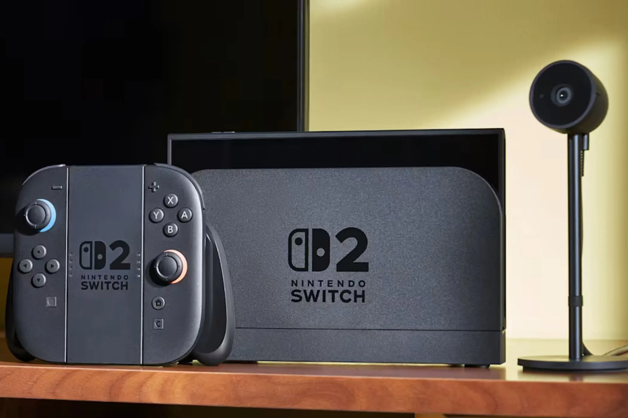 Thiết bị Nintendo Switch 2 và camera, minh họa khả năng tương thích với chuột máy tính bên thứ ba