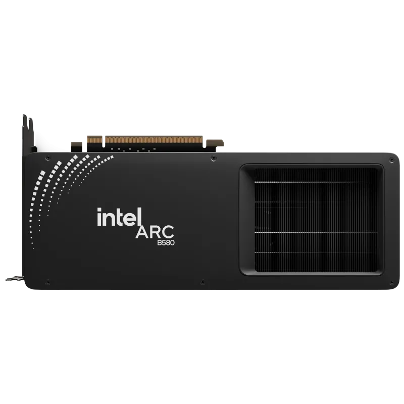 Thiết kế cận cảnh của card đồ họa Intel Arc B580 với hệ thống tản nhiệt