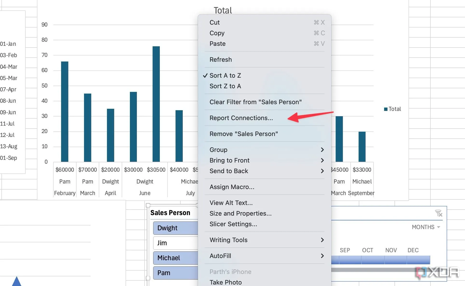 Thiết lập Report Connections để kết nối Slicer với PivotTable trong Excel