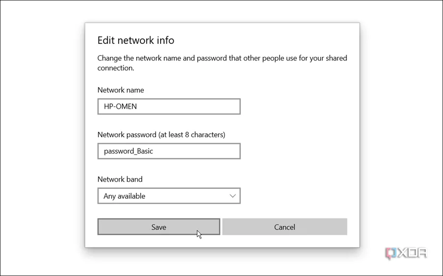 Thiết lập tên mạng, mật khẩu và băng tần cho hotspot Wi-Fi trên Windows 10