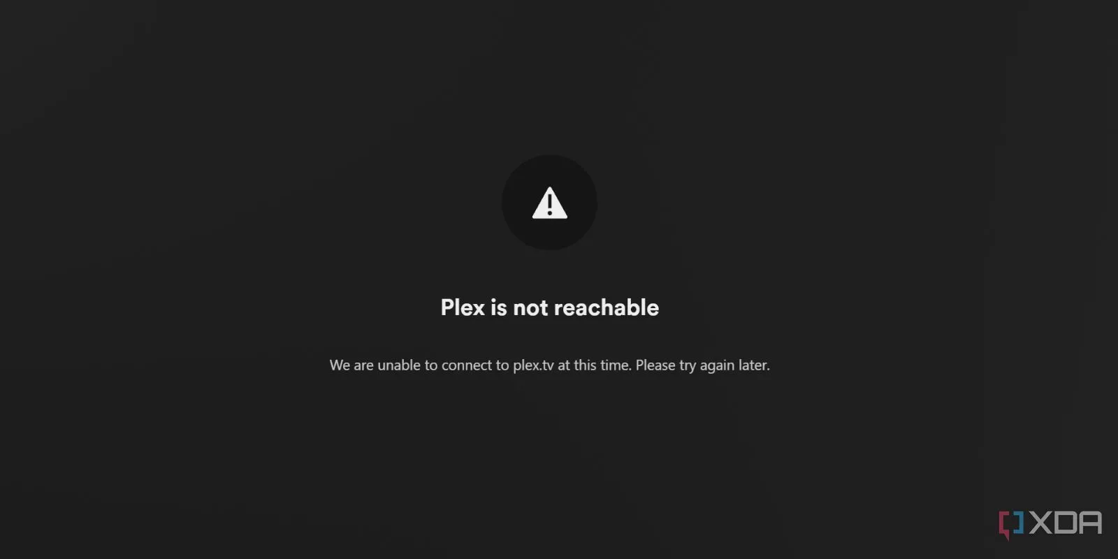 Thông báo lỗi trên Plex khi không có kết nối internet, cho thấy máy chủ không thể truy cập cục bộ