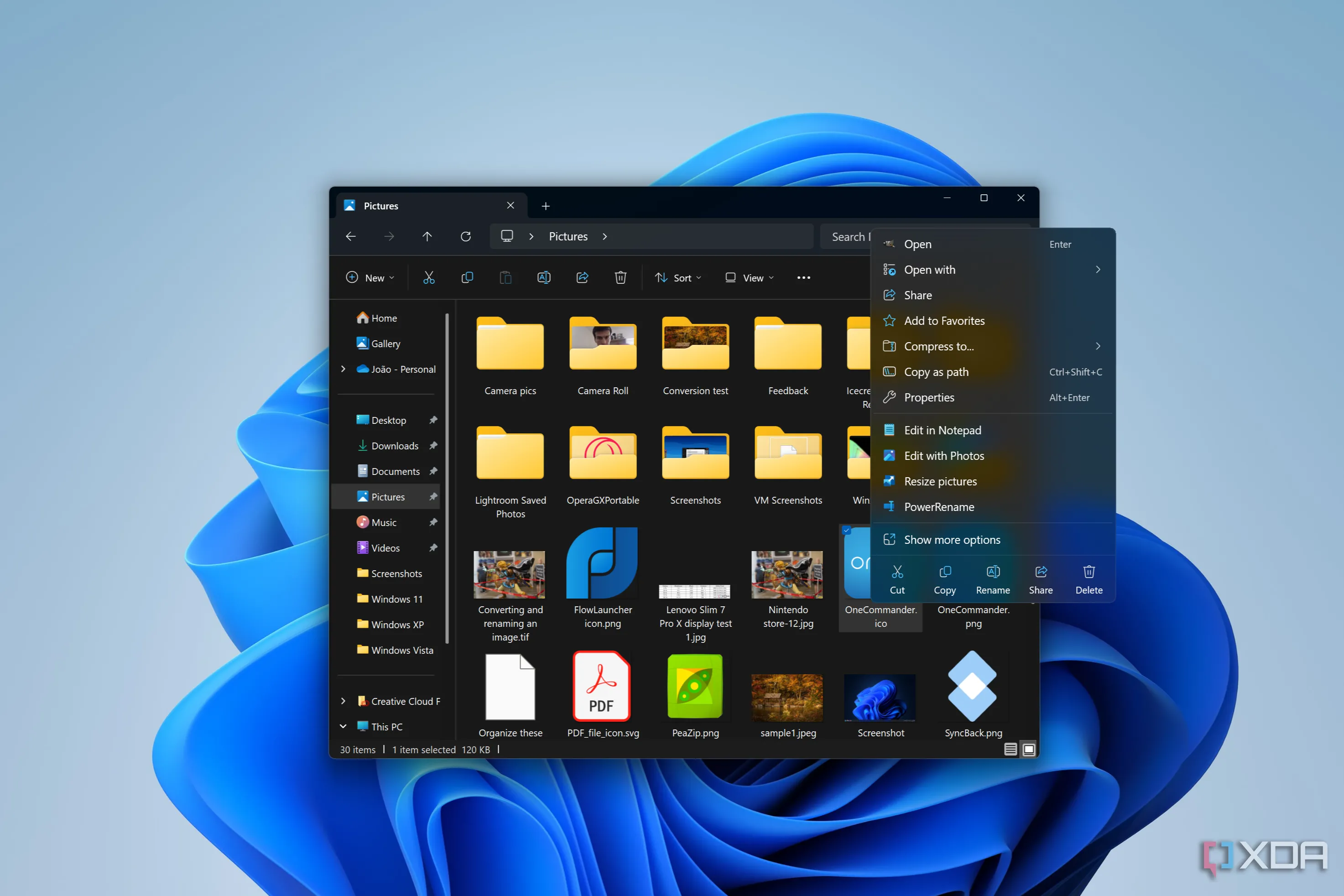 Thư mục File Explorer hiển thị tùy chọn menu ngữ cảnh