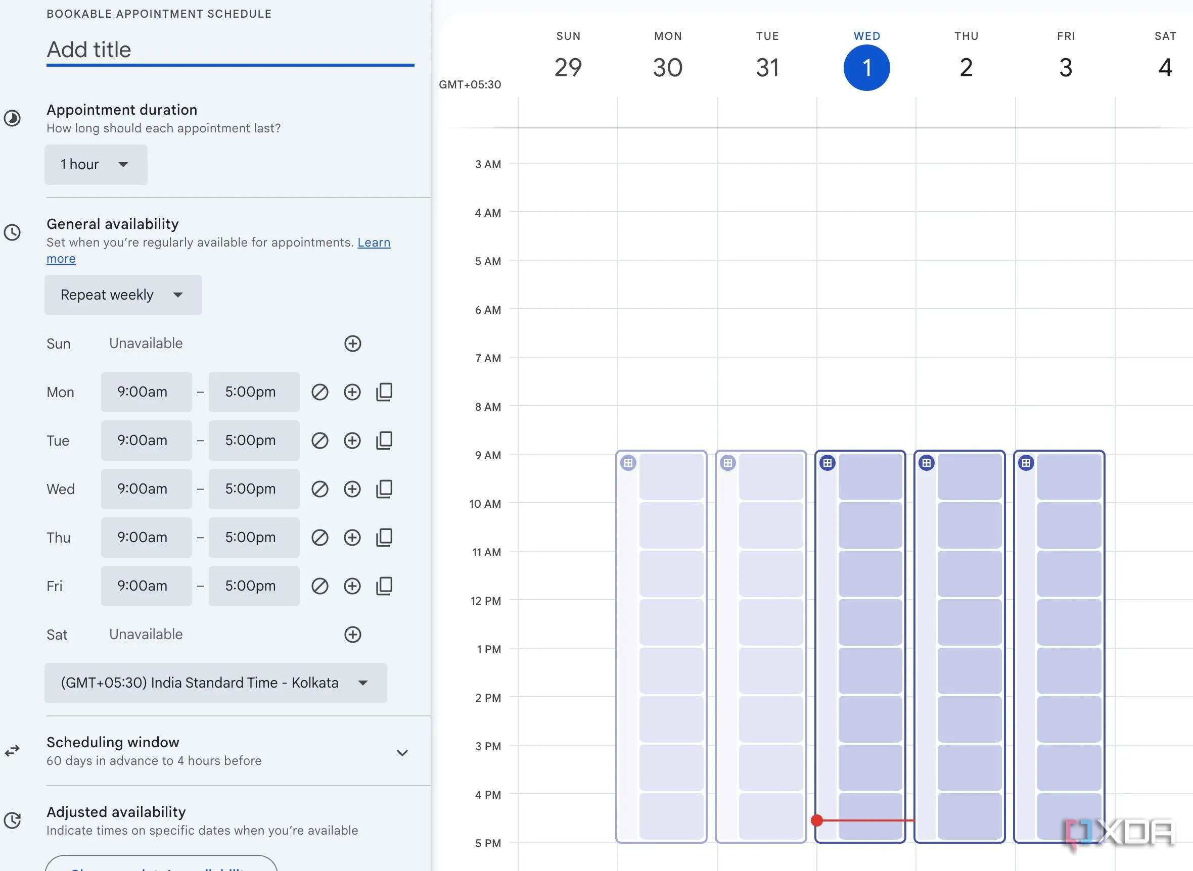Tính năng Appointment Schedule của Google Calendar, cho phép người dùng đặt lịch hẹn dựa trên thời gian trống