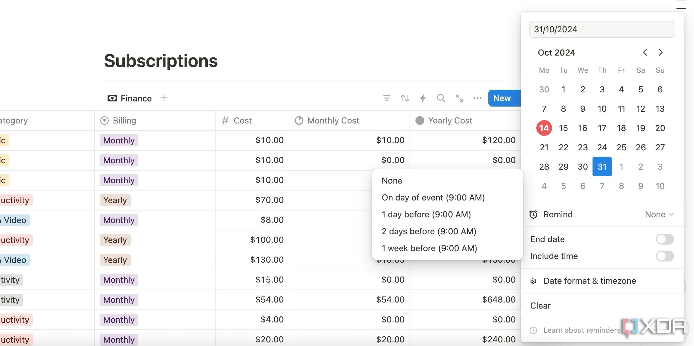 Tính năng database mạnh mẽ của Notion cho phép tạo các bảng theo dõi thông tin chi tiết như Subscription Tracker.
