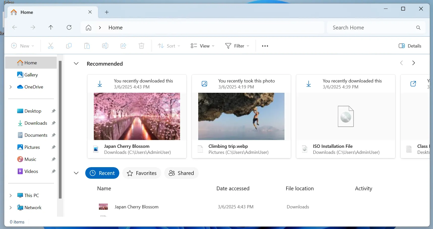 Tính năng Recommended Files mới hiển thị các tệp được đề xuất trong File Explorer của Windows 11