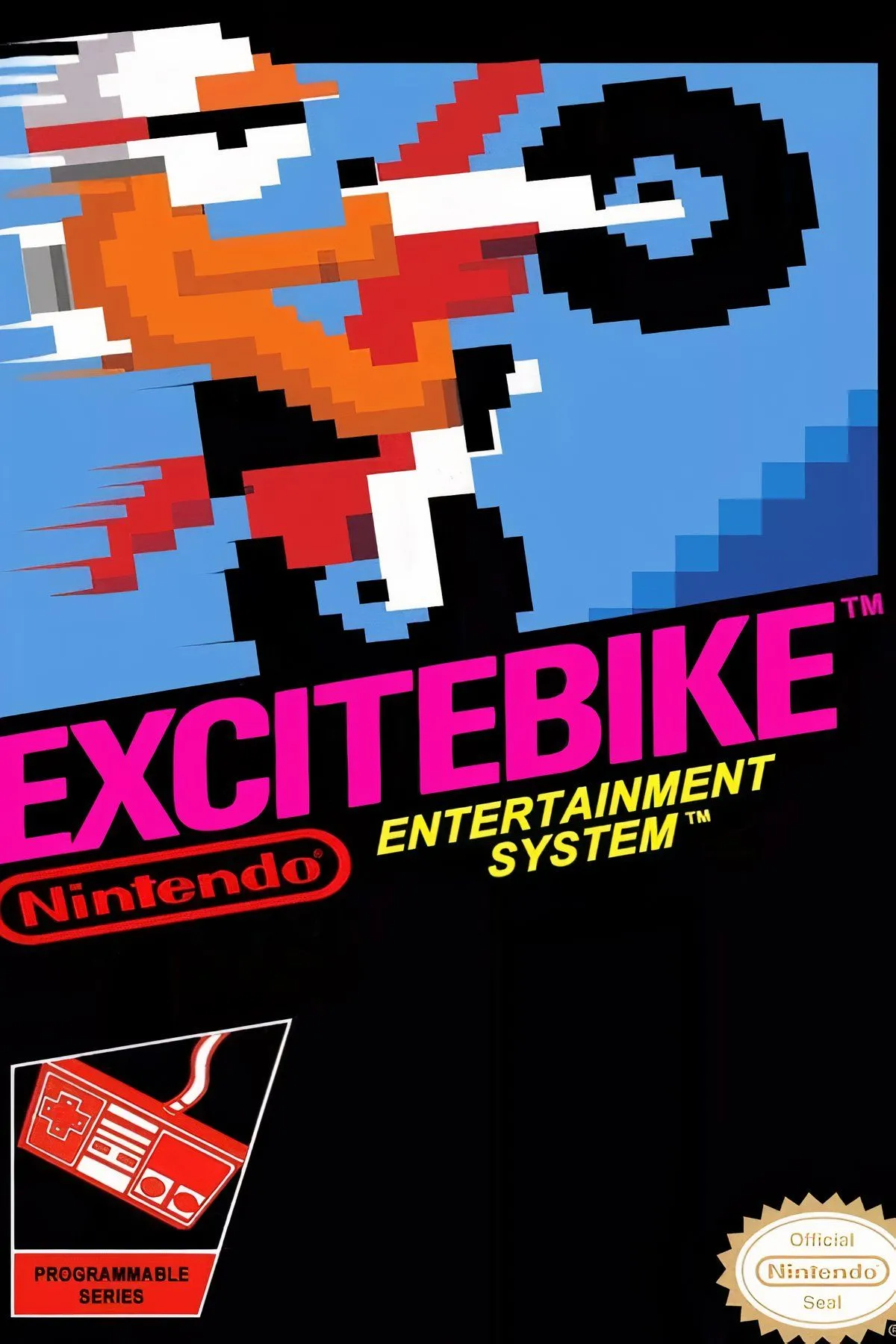 Tổng hợp hình ảnh trong game Excitebike, minh họa các chướng ngại vật và xe mô tô