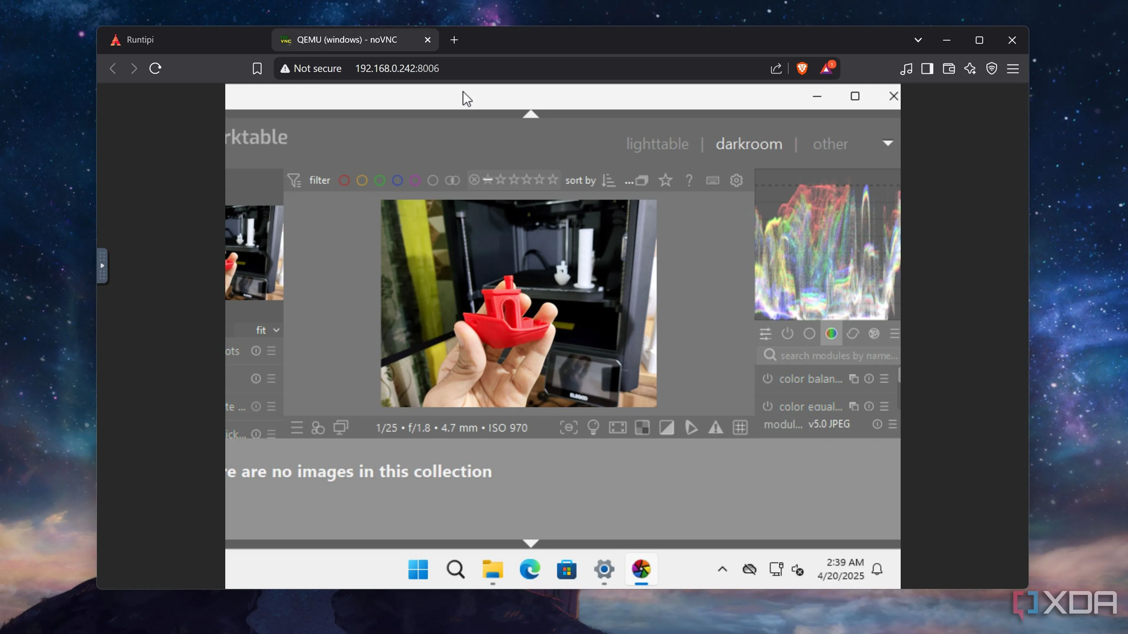 Trải nghiệm sử dụng ứng dụng chỉnh sửa ảnh Darktable trên container Windows 11 chạy trên Raspberry Pi