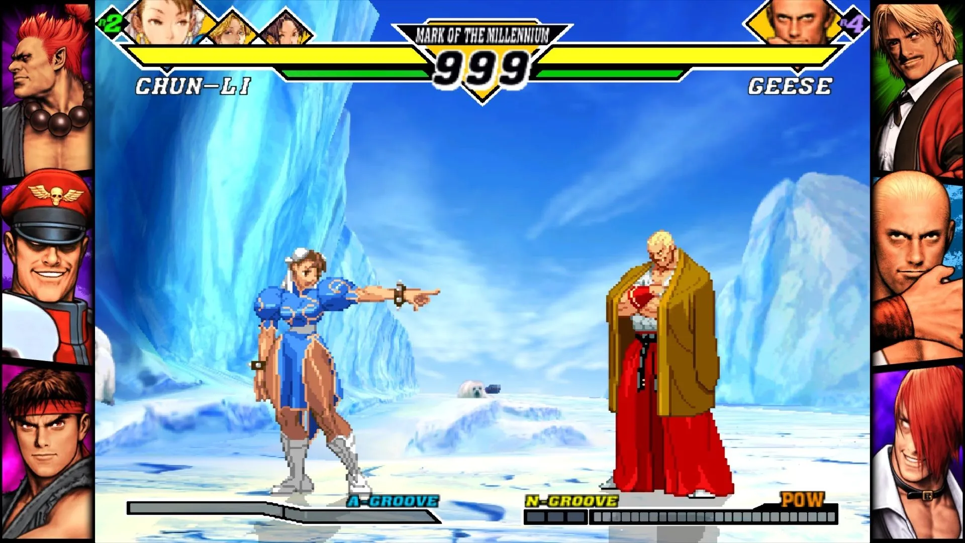 Trận đấu online trong Capcom Fighting Collection 2 với hai nhân vật cận chiến
