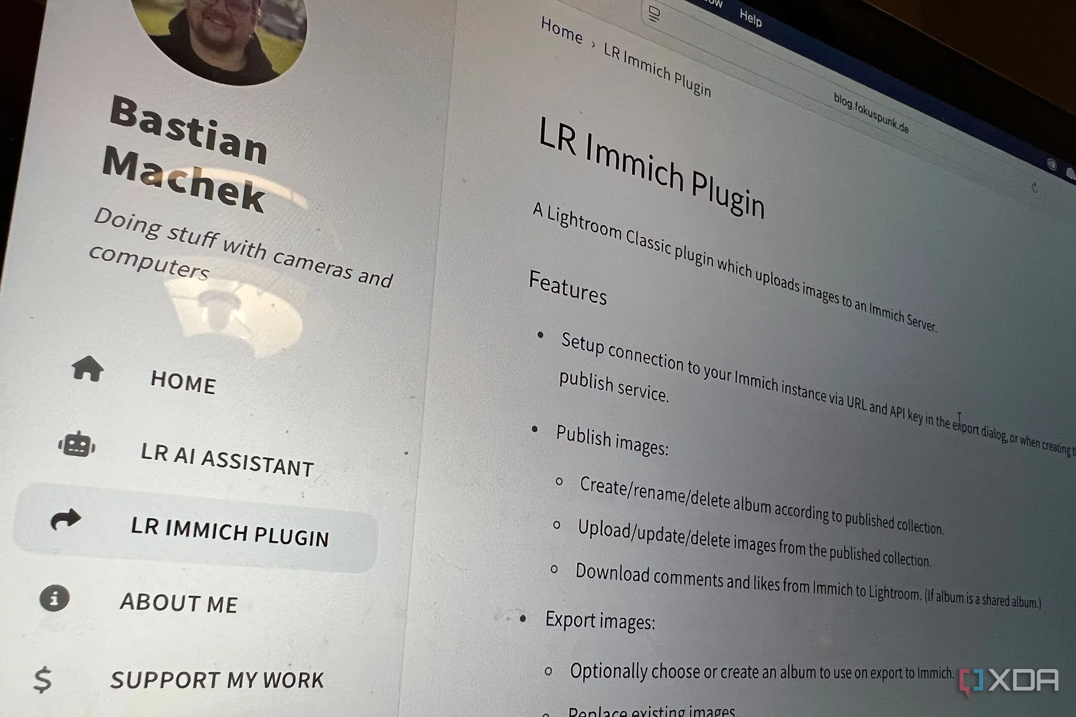 Trang chủ dự án Lightroom Immich Plugin, thể hiện giao diện công cụ tích hợp giữa Lightroom và Immich