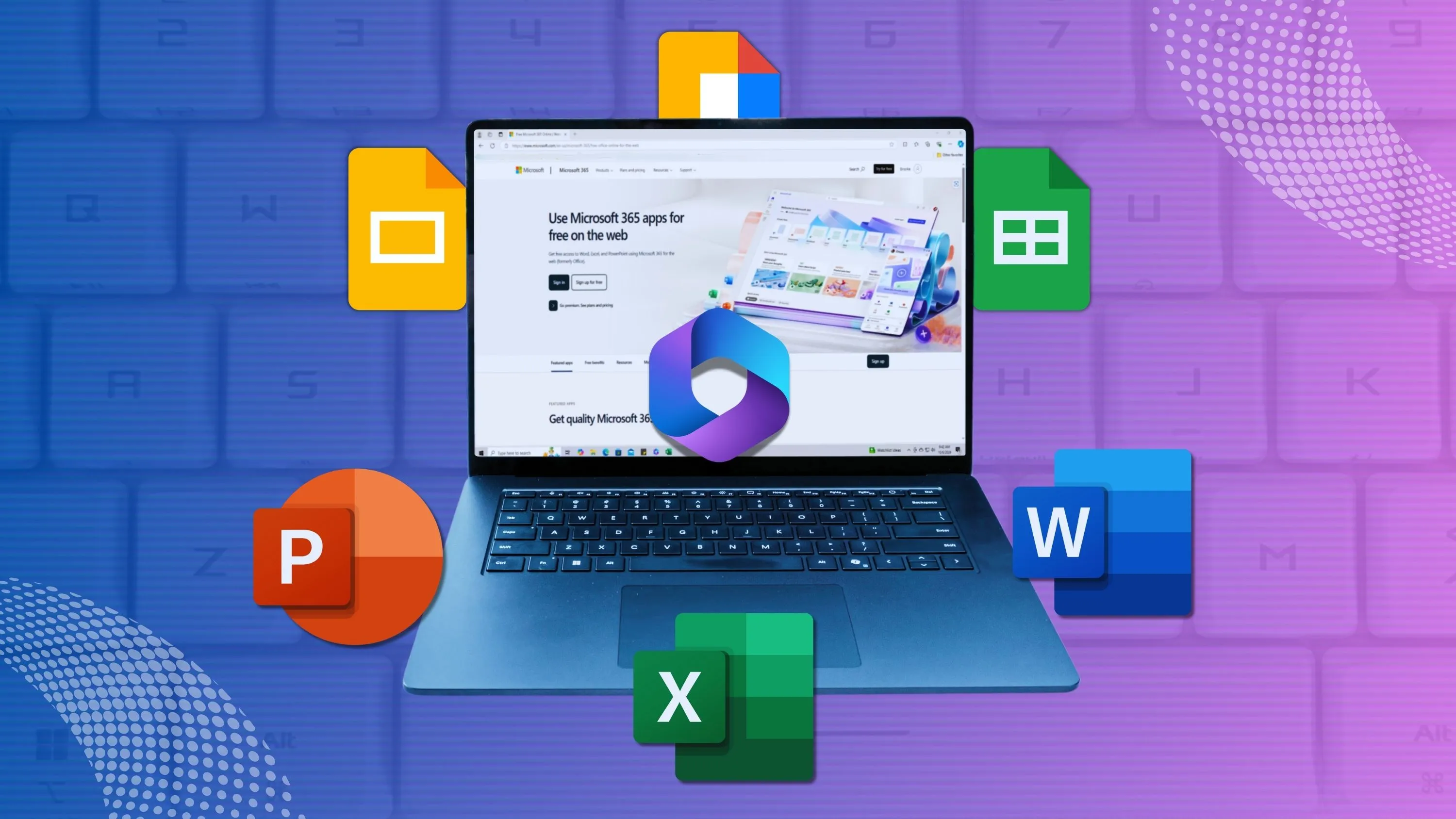 Trang chủ Microsoft 365 trên màn hình máy tính xách tay, thể hiện sự tích hợp liền mạch của PowerShell với các dịch vụ đám mây của Microsoft.