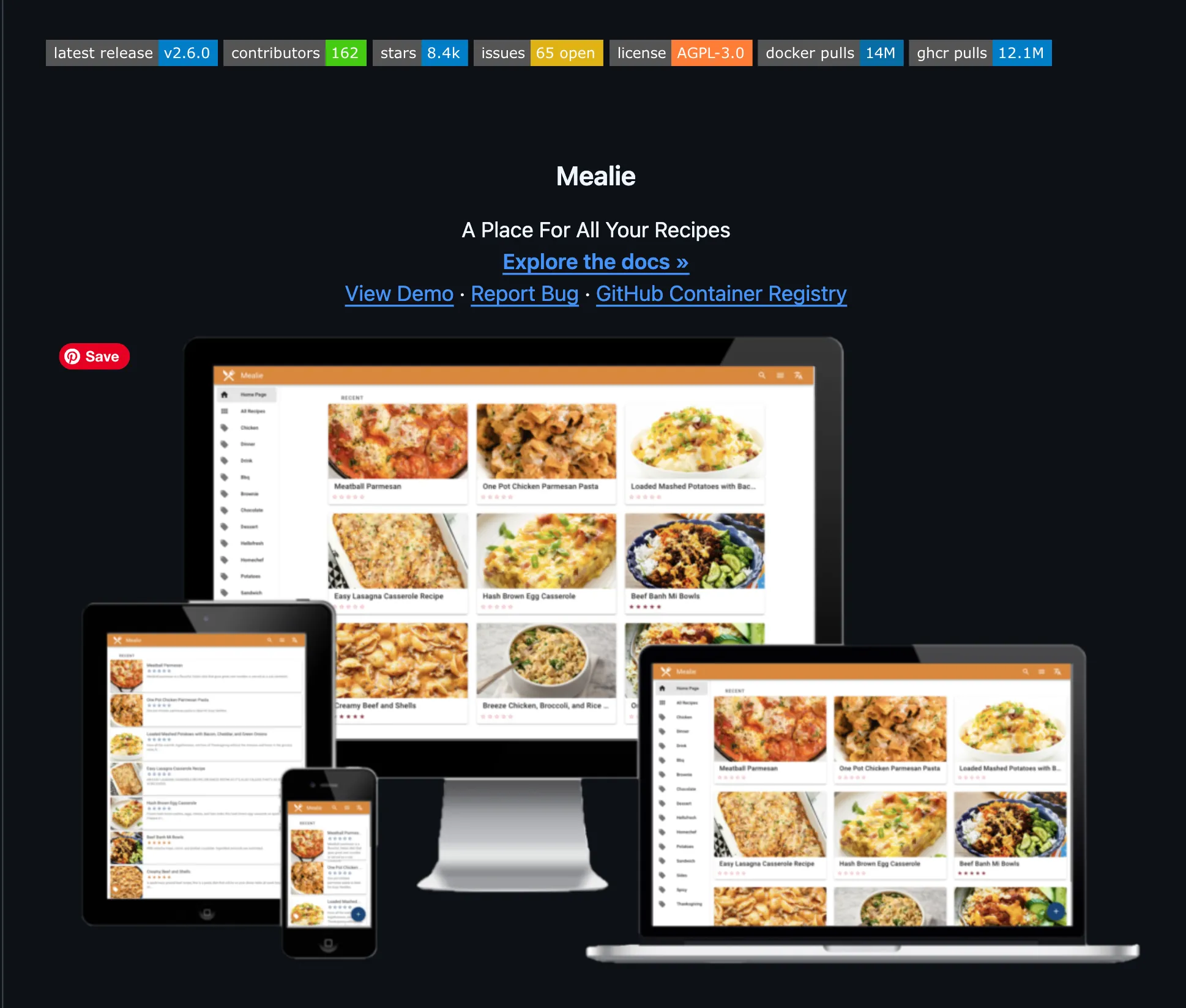 Trang GitHub của dự án Mealie, biểu tượng cho tính chất mã nguồn mở và miễn phí của ứng dụng quản lý công thức này.