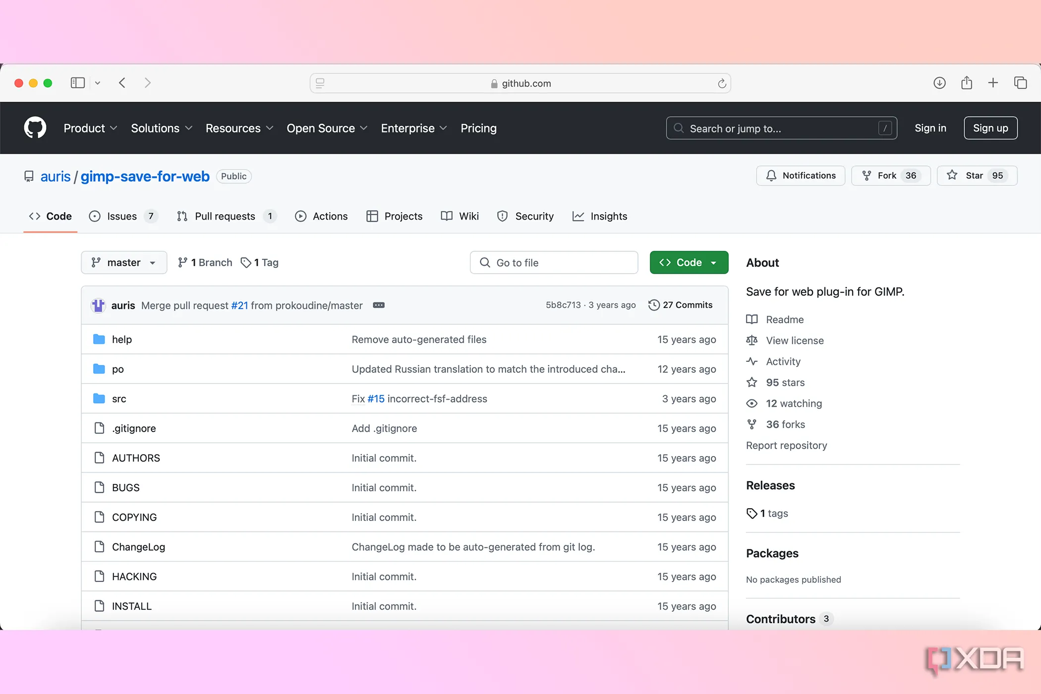 Trang GitHub của plugin Save For Web cho GIMP