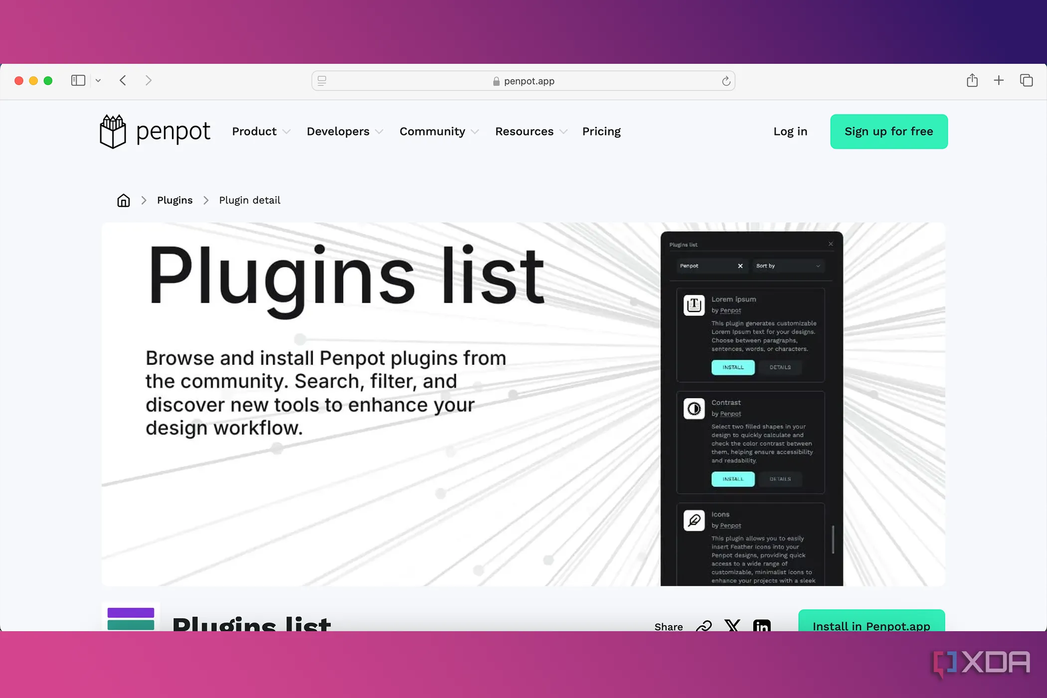 Trang plugin Penpot Plugins List