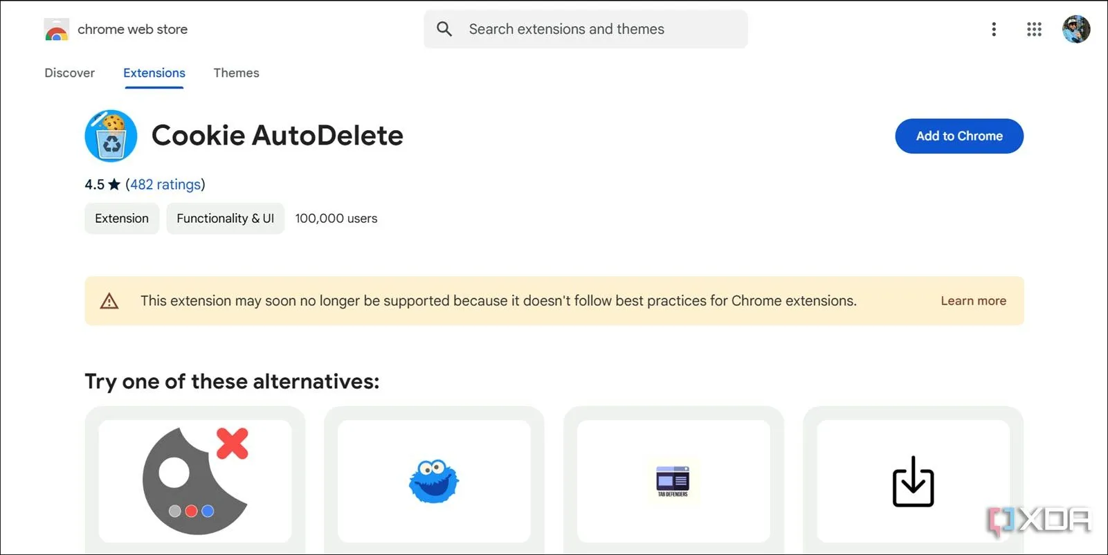 Trang tải về tiện ích mở rộng Cookie AutoDelete, nhắc nhở người dùng cần cẩn trọng khi cài đặt các tiện ích trình duyệt.