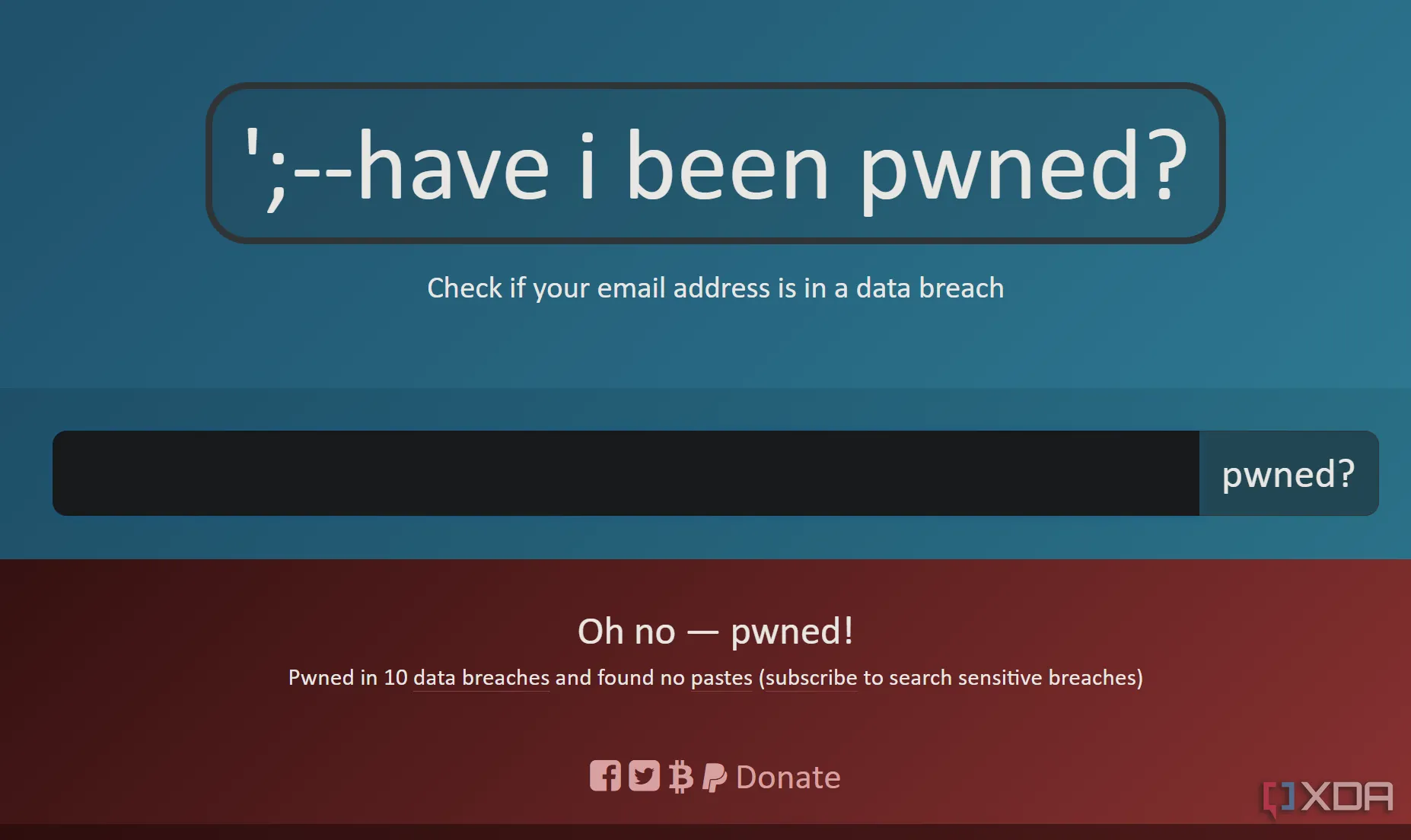 Trang web HaveIBeenPwned hiển thị trạng thái &quot;pwned&quot;, cho biết tài khoản email đã bị rò rỉ dữ liệu