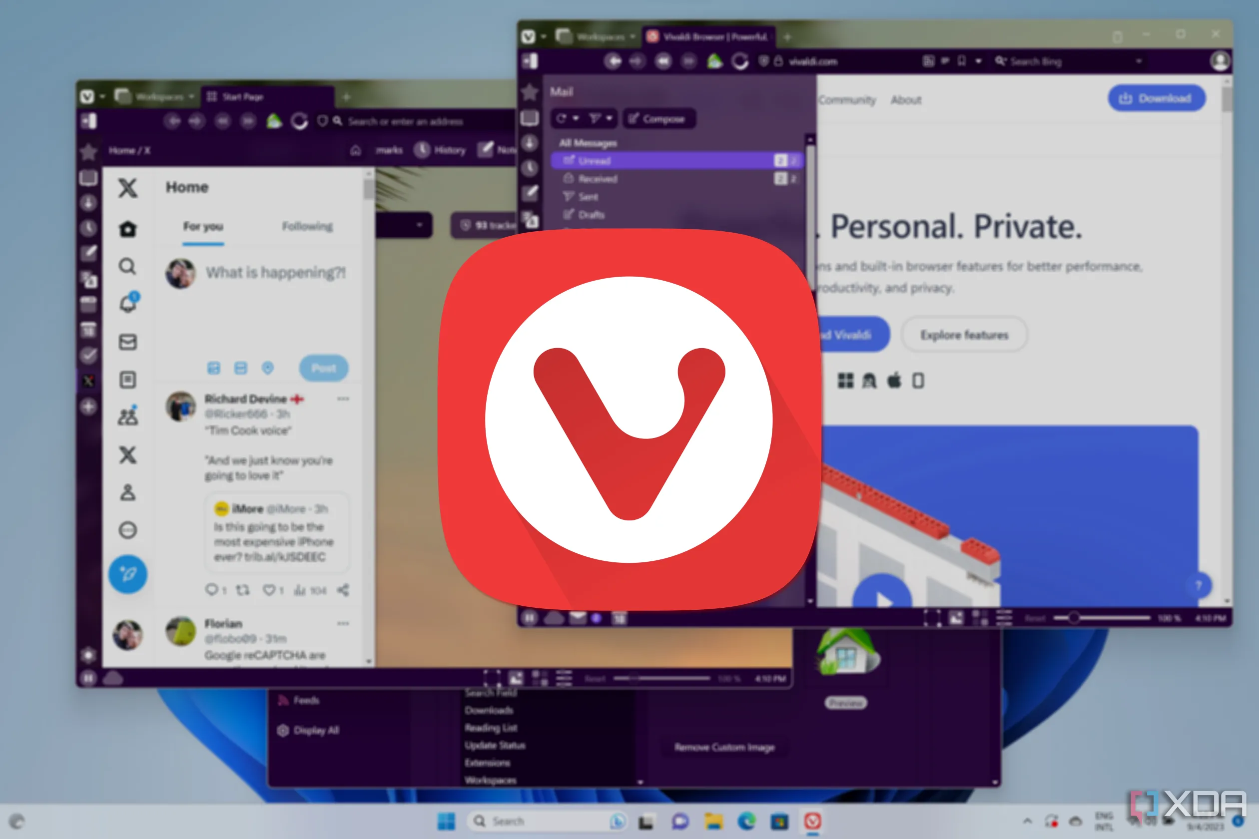 Trình duyệt Vivaldi với nhiều không gian làm việc (Workspaces) được sắp xếp gọn gàng