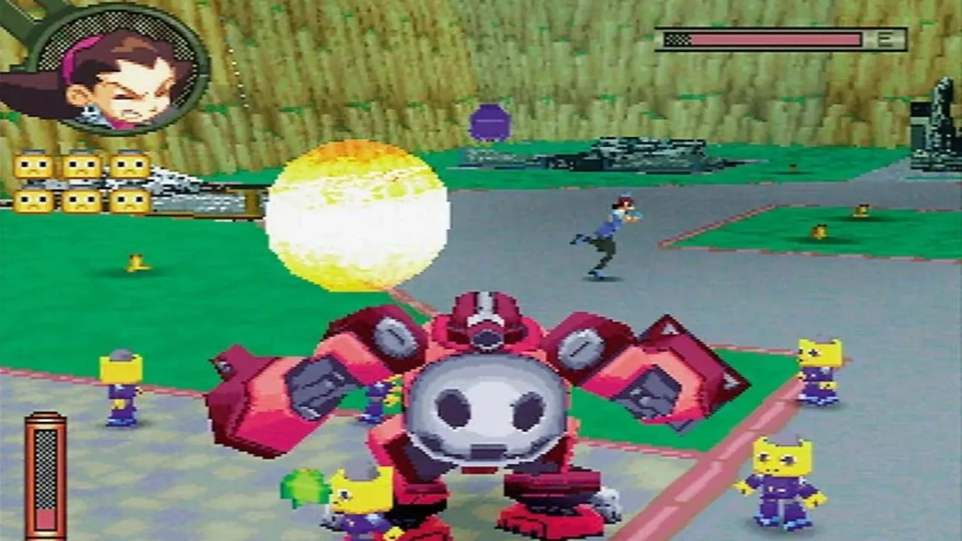 Tron Bonne đang chiến đấu trong tựa game hành động phiêu lưu The Misadventures of Tron Bonne trên PlayStation 1