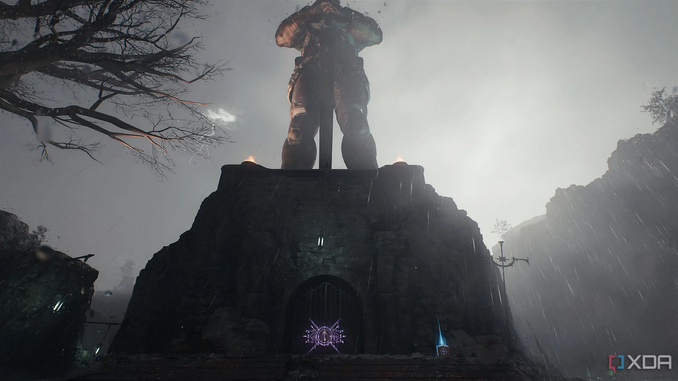 Tượng Hiệp sĩ Sentinel khổng lồ, bên dưới là lối vào khu vực bí mật trong Doom The Dark Ages