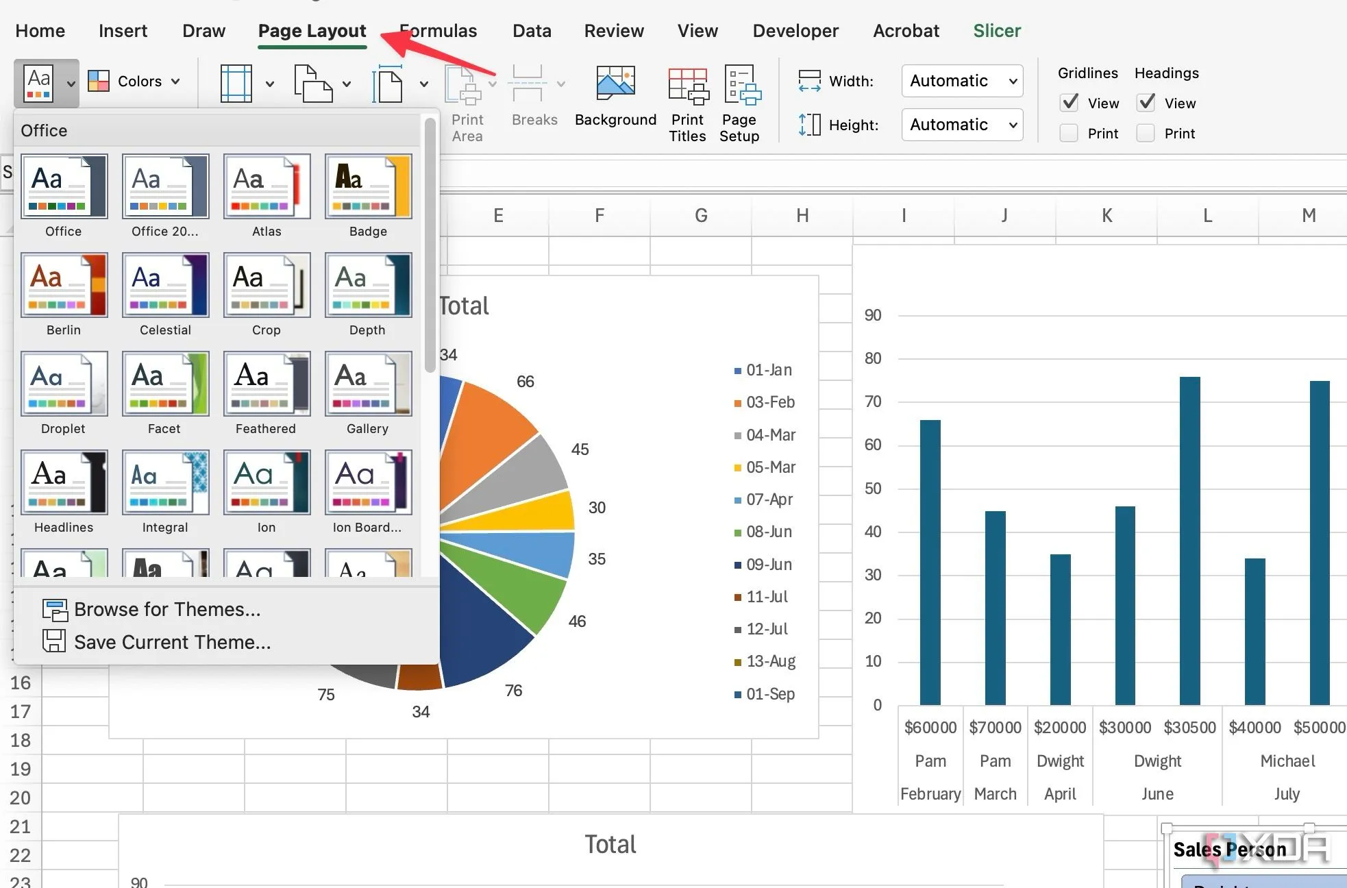Tùy chỉnh giao diện dashboard Excel bằng các chủ đề và màu sắc tích hợp