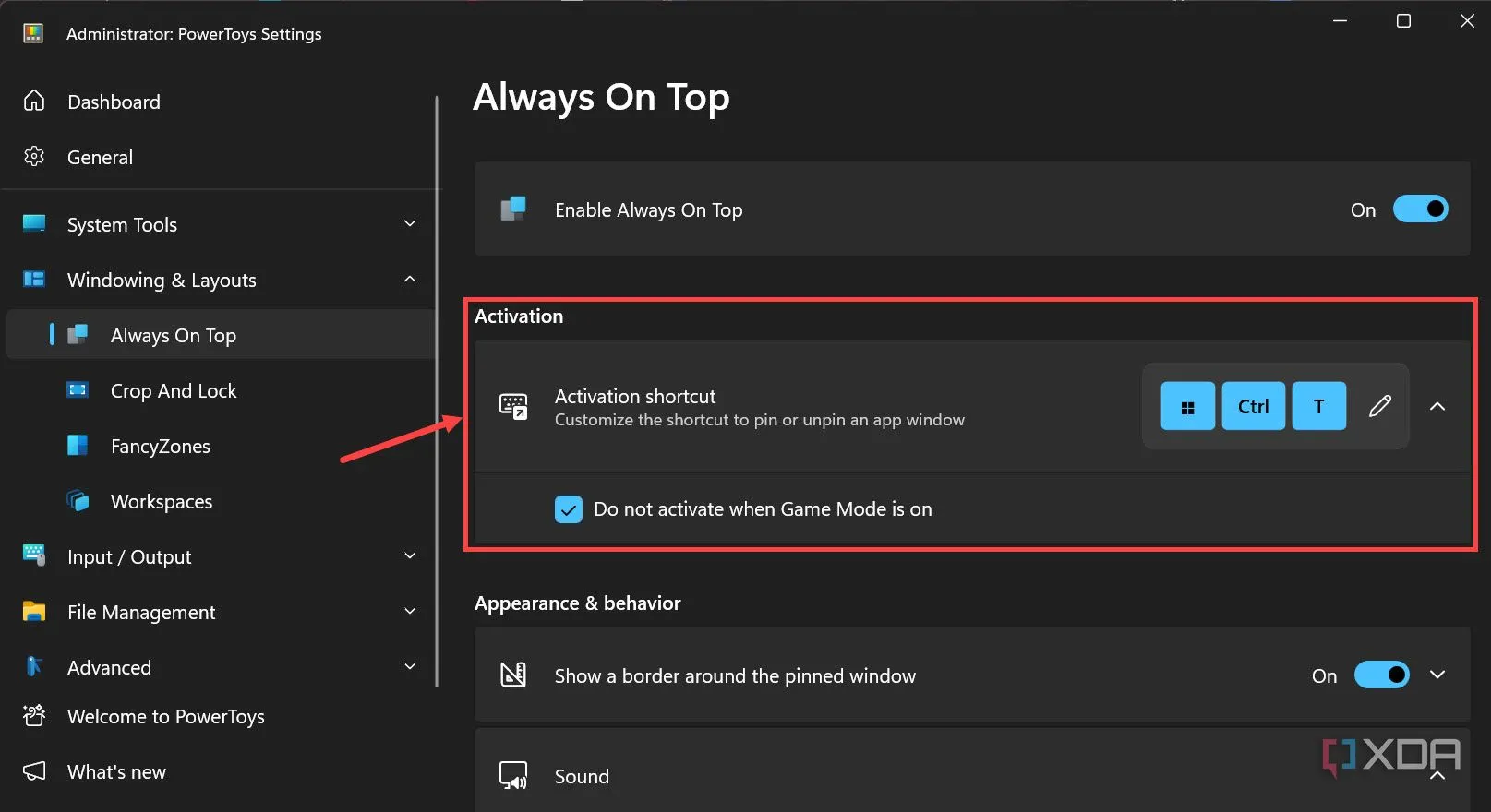 Tùy chỉnh phím tắt kích hoạt Always On Top trong PowerToys trên Windows 11