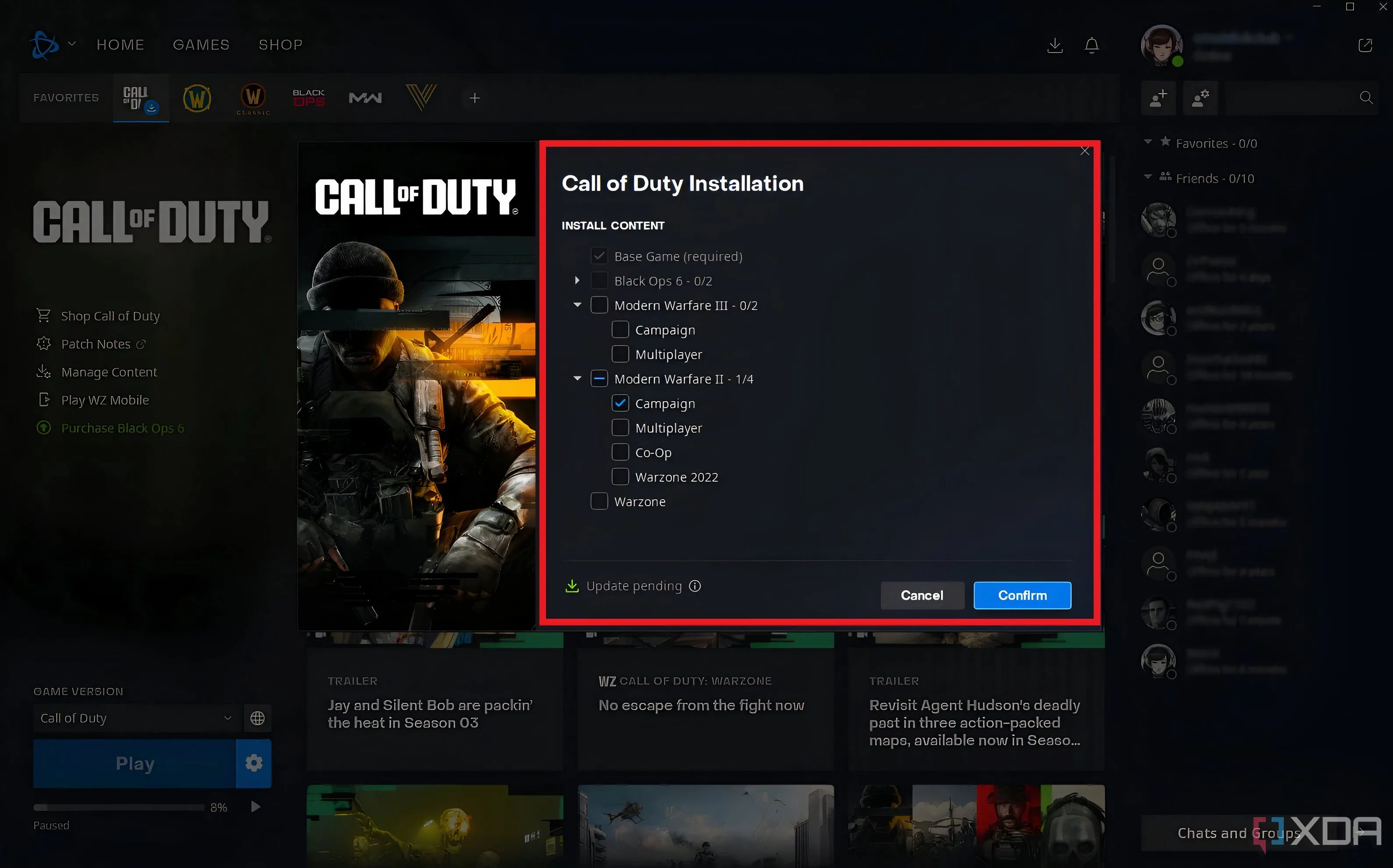 Tùy chọn cài đặt tùy chỉnh cho Call of Duty trong Battle.net