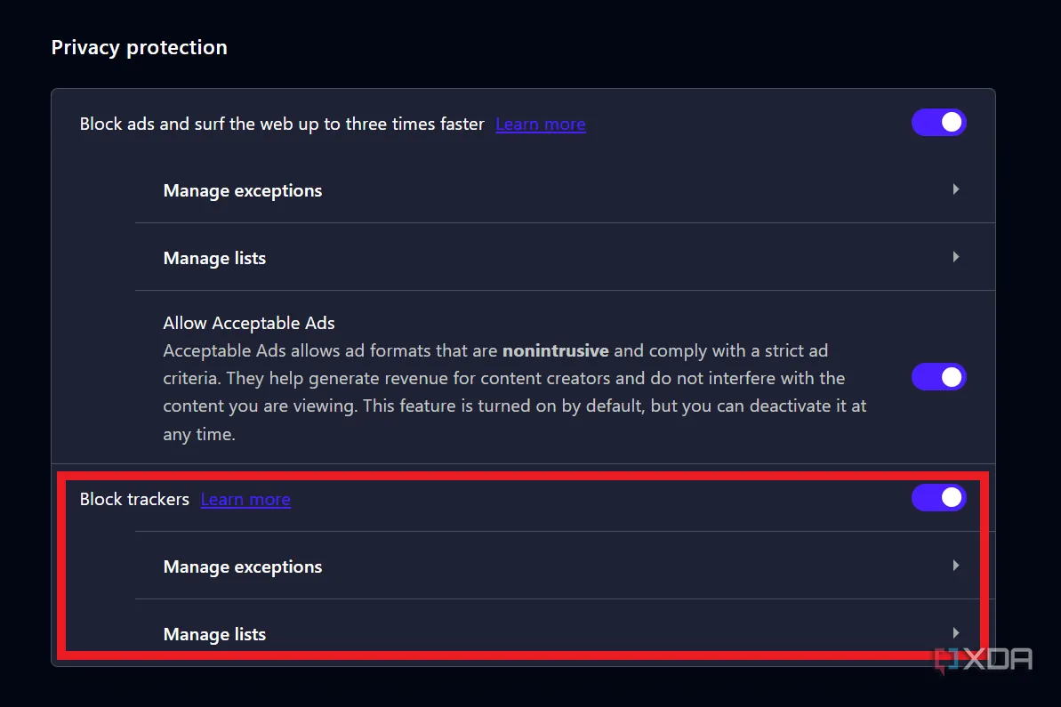 Tùy chọn chặn trình theo dõi trong cài đặt Opera, tăng cường bảo mật và quyền riêng tư cho người dùng