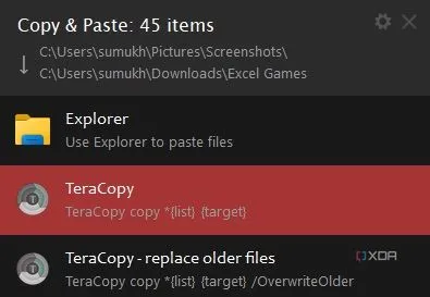 Tùy chọn sử dụng TeraCopy hiển thị trong menu ngữ cảnh của Windows Explorer
