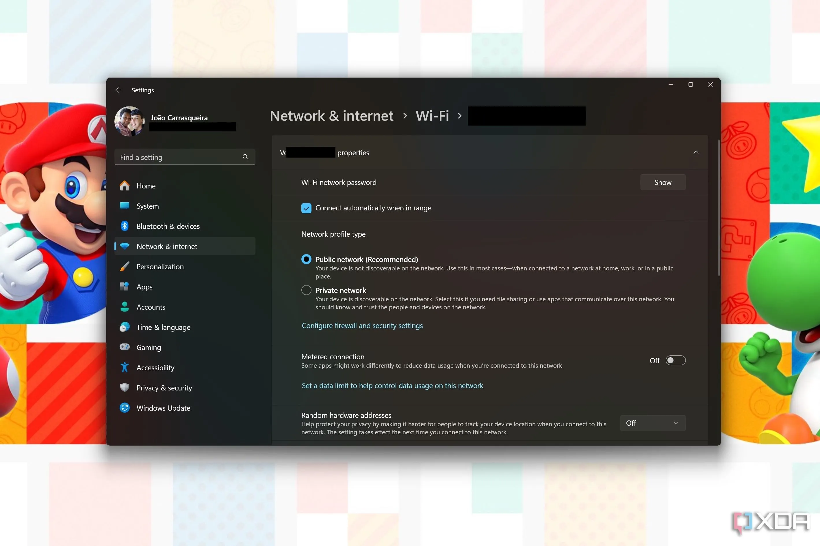 Tùy chọn thiết lập loại mạng (Công cộng hoặc Riêng tư) trong cài đặt mạng Windows 11.