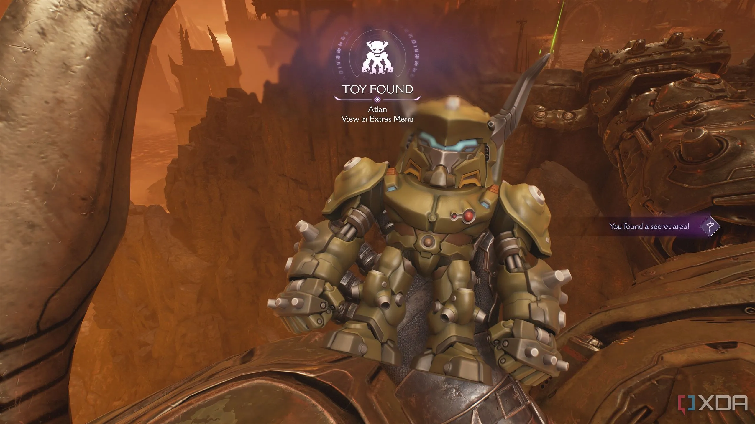 Vật phẩm đồ chơi Atlan Mech collectible, một bí mật trong Chapter 11 Hellbreaker của Doom The Dark Ages