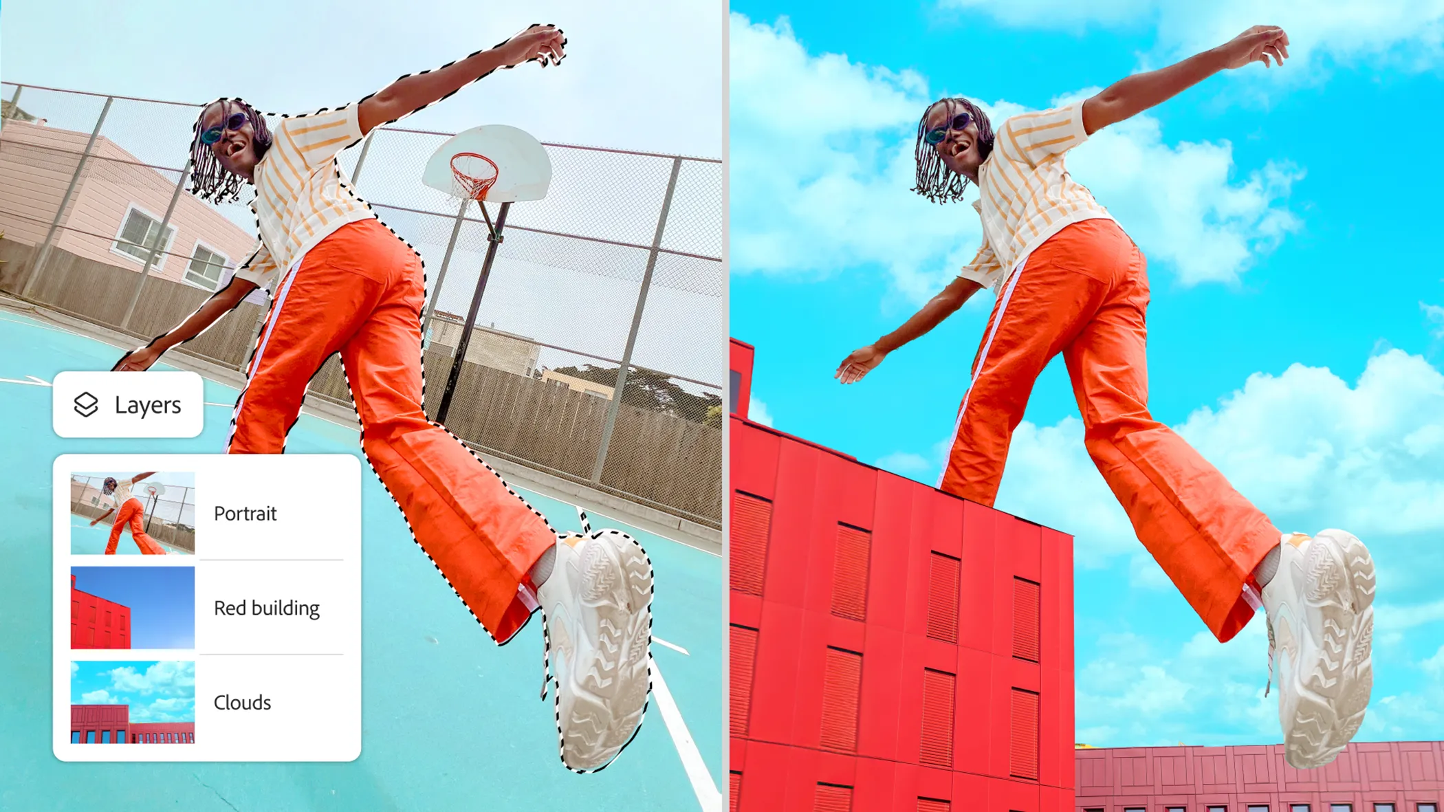Ví dụ chỉnh sửa ảnh chuyên nghiệp trên Photoshop Mobile, thể hiện khả năng ghép ảnh và xử lý đối tượng.