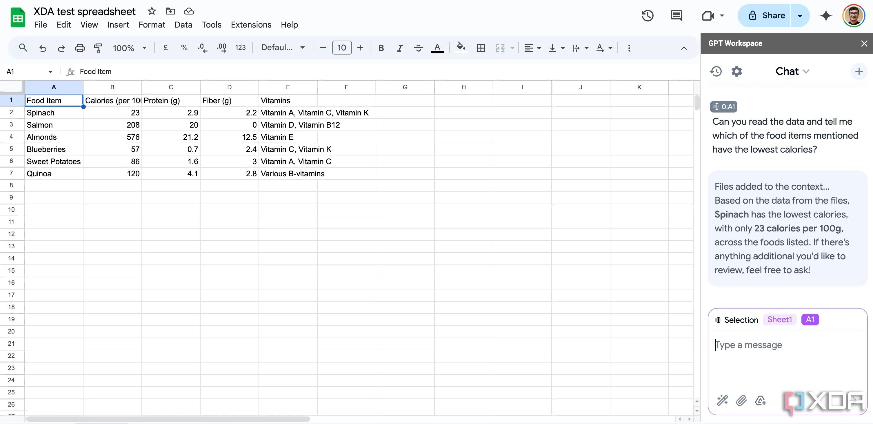 Ví dụ GPT tích hợp trong Google Sheets, biểu trưng khả năng của Google Workspace