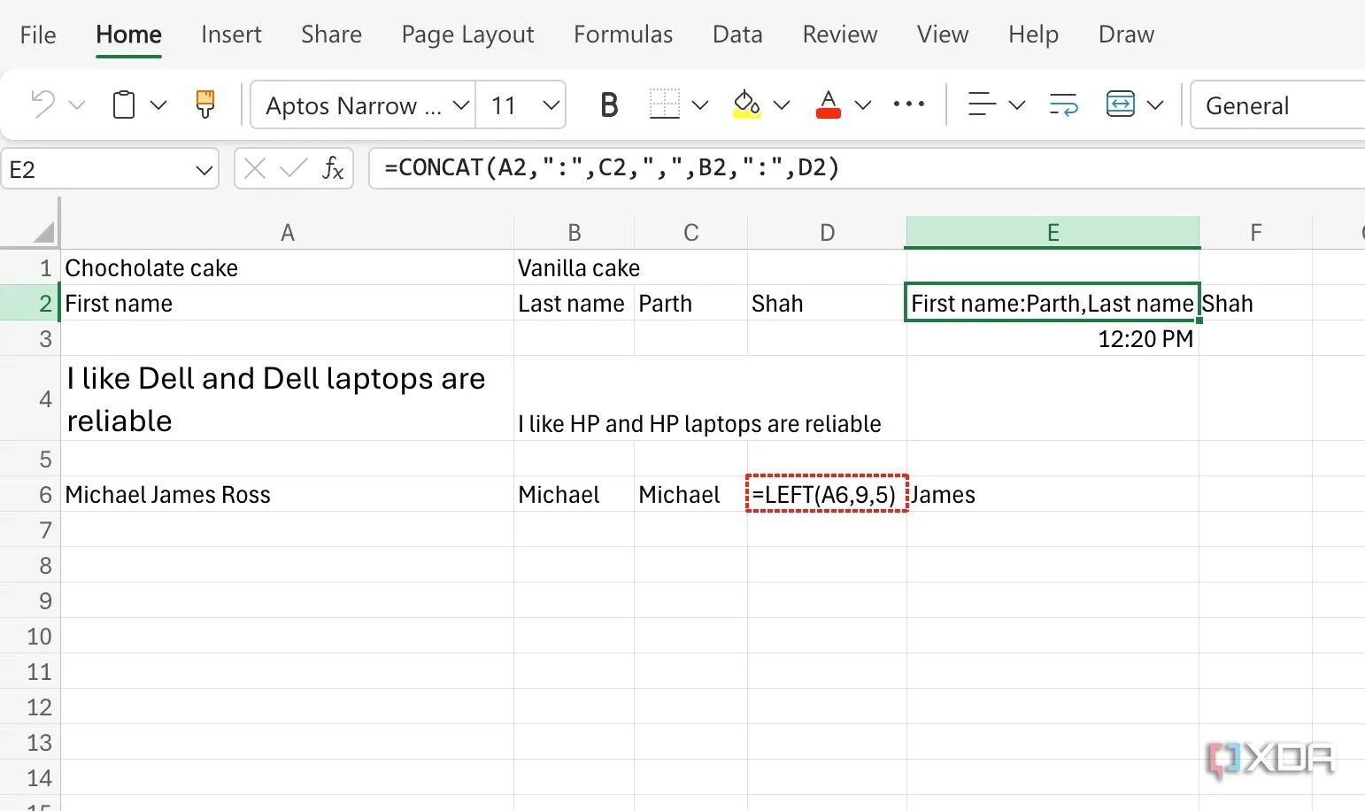 Ví dụ về hàm CONCAT trong Excel để kết hợp các chuỗi văn bản