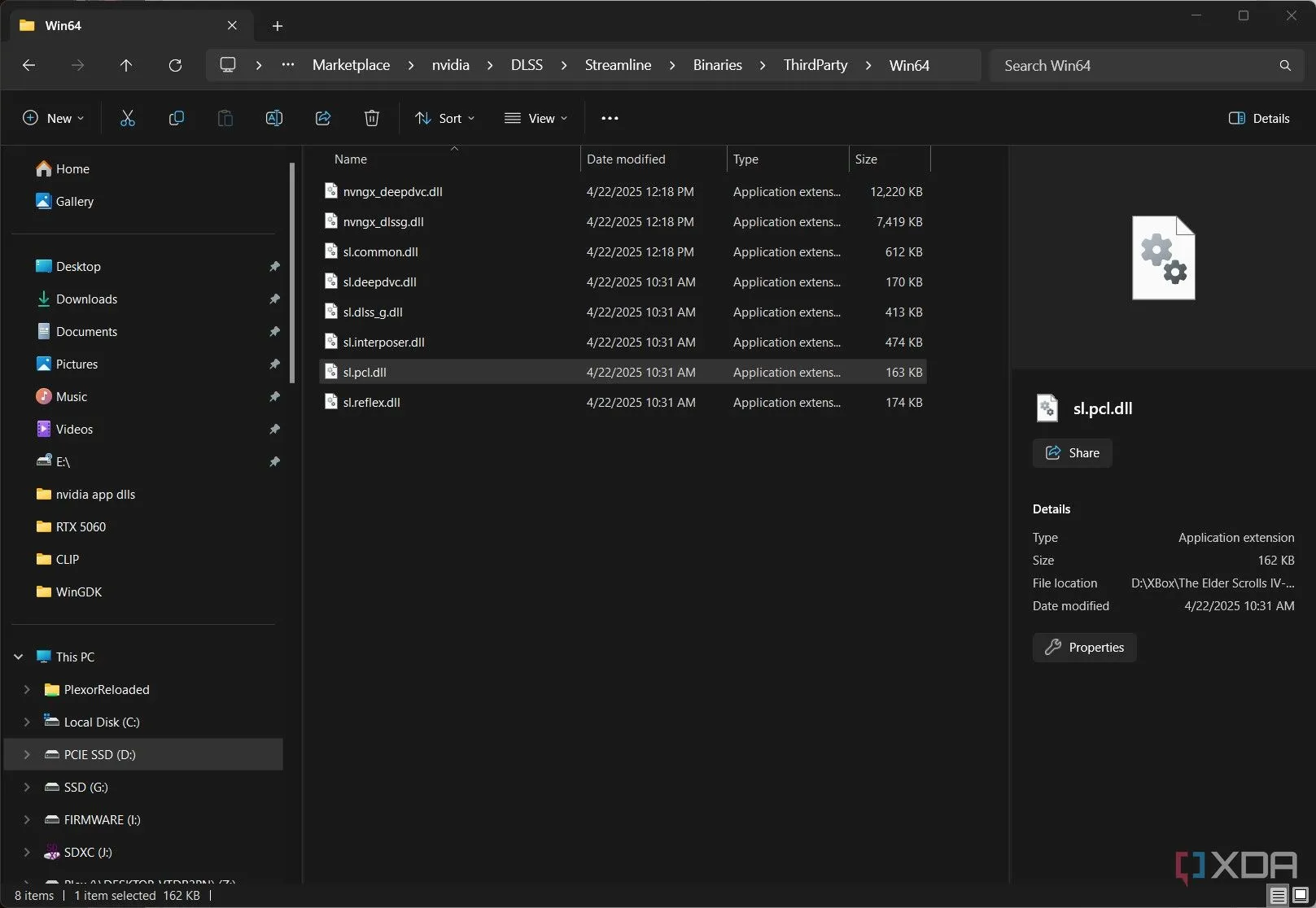 Vị trí file sl.pcl.dll gây lỗi crash trên các GPU Nvidia trong Oblivion Remastered