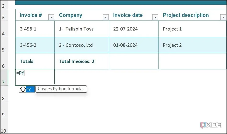 Vị trí tùy chọn &quot;Insert Python&quot; trong tab Formulas của Microsoft Excel, minh họa cách kích hoạt tính năng