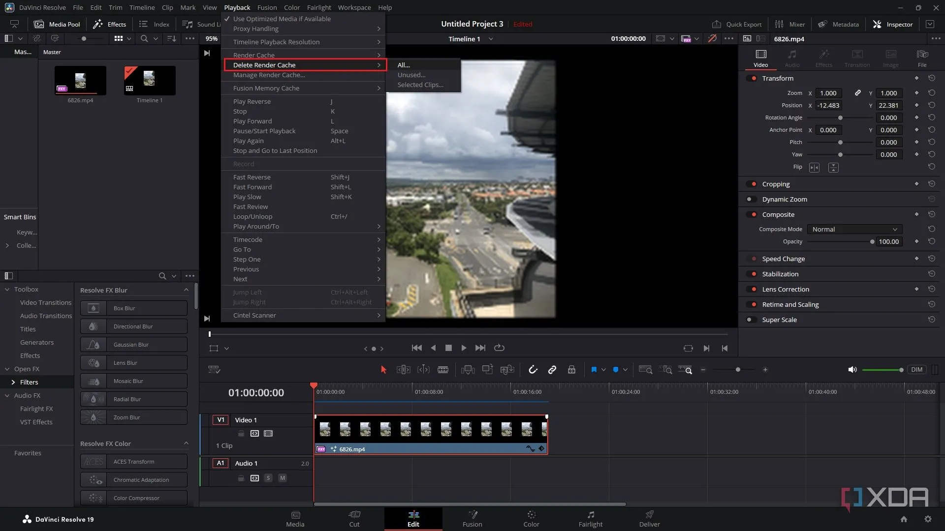 Xóa bộ nhớ đệm render trong DaVinci Resolve