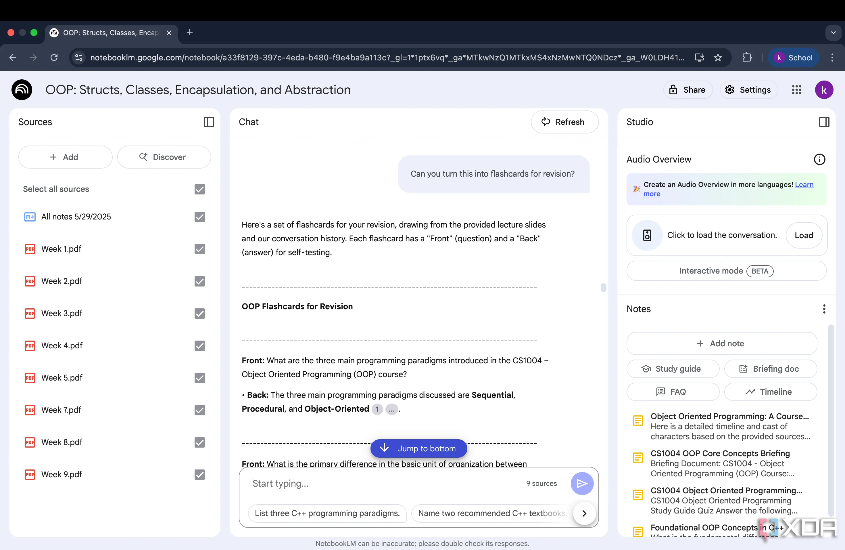 Yêu cầu NotebookLM chuyển slide bài giảng thành flashcard, minh họa tính năng hỗ trợ ôn tập hiệu quả của AI.
