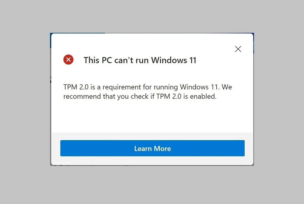Yêu cầu TPM 2.0 đối với Windows 11 hiển thị trên màn hình kiểm tra tương thích