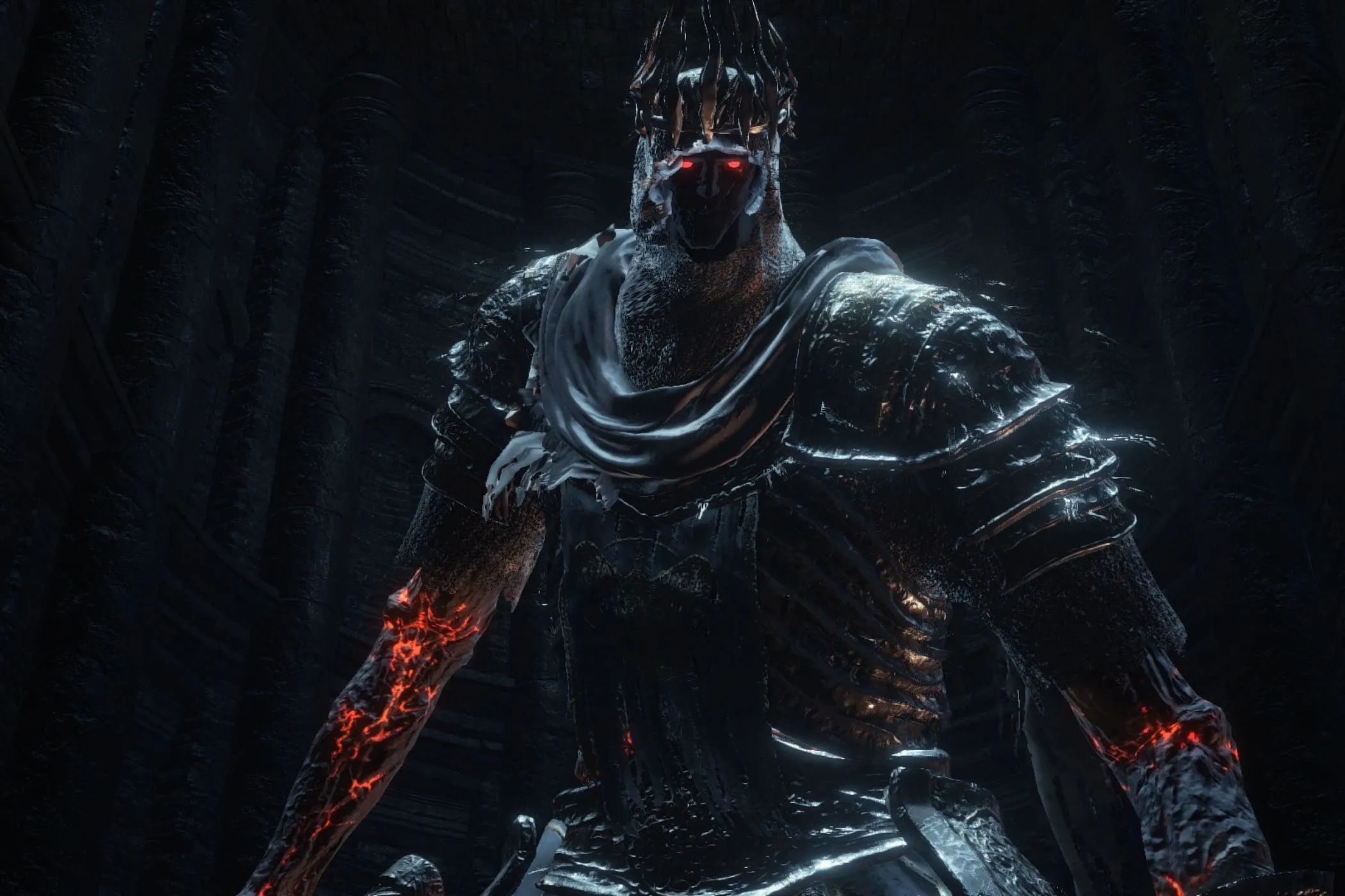 Yhorm Đại Lão (Yhorm the Giant) sừng sững trong Dark Souls 3, một trong những chúa tể tro tàn